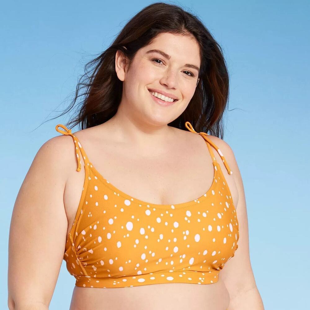 Kona Sol Women’s Plus Size Yellow Dot Print Bikini Top